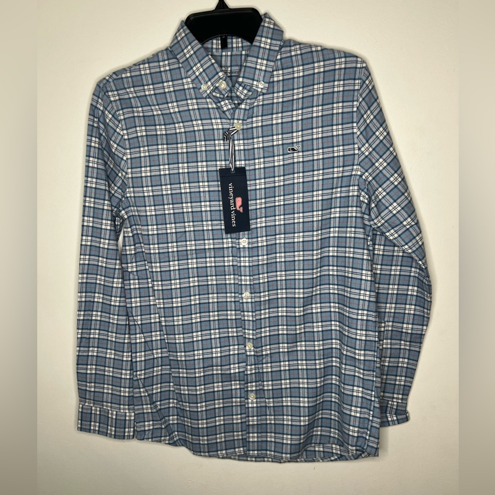Vineyard Vines Blue Plaid Shirt (16) large teen size or small in adult size